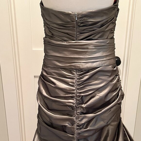 Metallic Silver Taffeta Formal Gown - Strapless, Crystal Detail, Size 10 - Picture 6 of 13